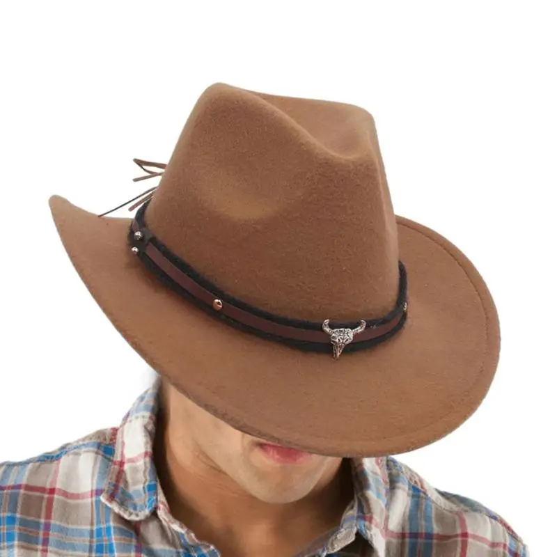 

Cowboy Felt Hats For Men Outdoor Solid Buffalo Felt Hat With Strap Monochrome Felt Rider Hats Fashion Accessories For Men Women
