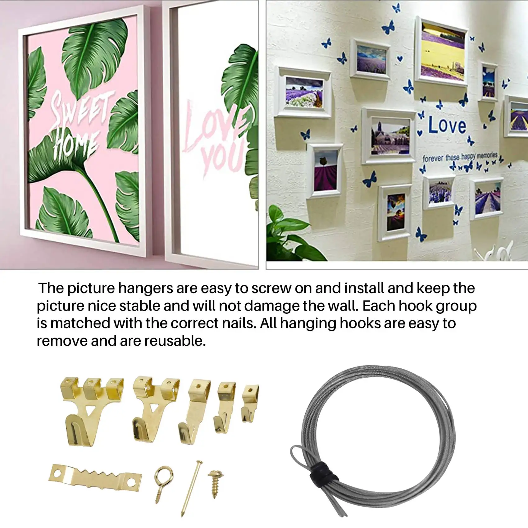 

282Pcs Picture Hooks for Hard Walls, Picture Hanging Kit for Picture Frame Fixing, Assorted Picture Hanger Set