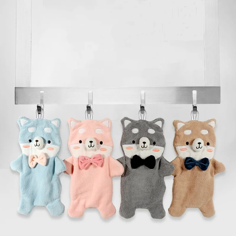 Multicolor Cute Bear Hand Towel To Wash Children's Hands Cartoon Coraline Absorbent Kitchen Tableware Rag Bathroom Hanging Towel