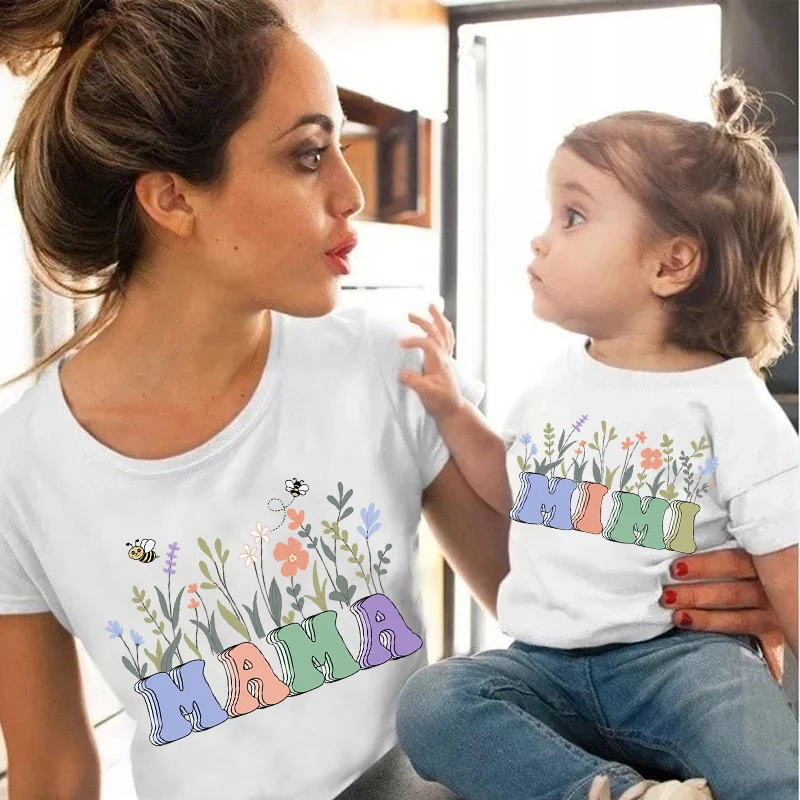 

Женская футболка с цветочным принтом, для мамы, дочери, сына