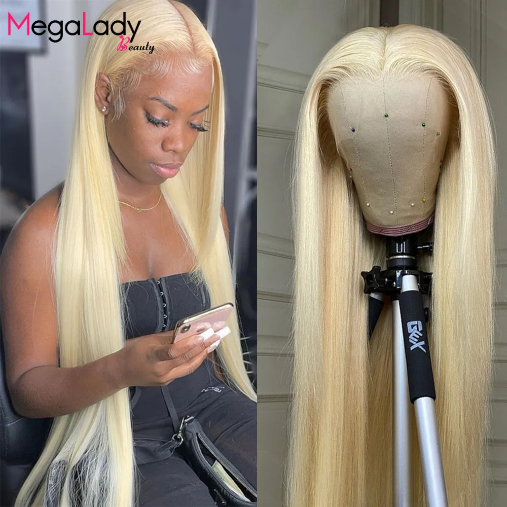 

13x4 613 медово-светлый цвет кружевные передние человеческие волосы парики для женщин прозрачные бразильские Реми прямые T-образные кружевные ...