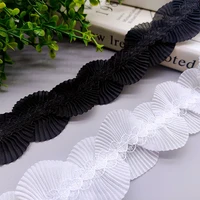 high quality black and white chiffon pleated applique lace ribbon diy clothing skirt headgear curtains fashion trim decoration