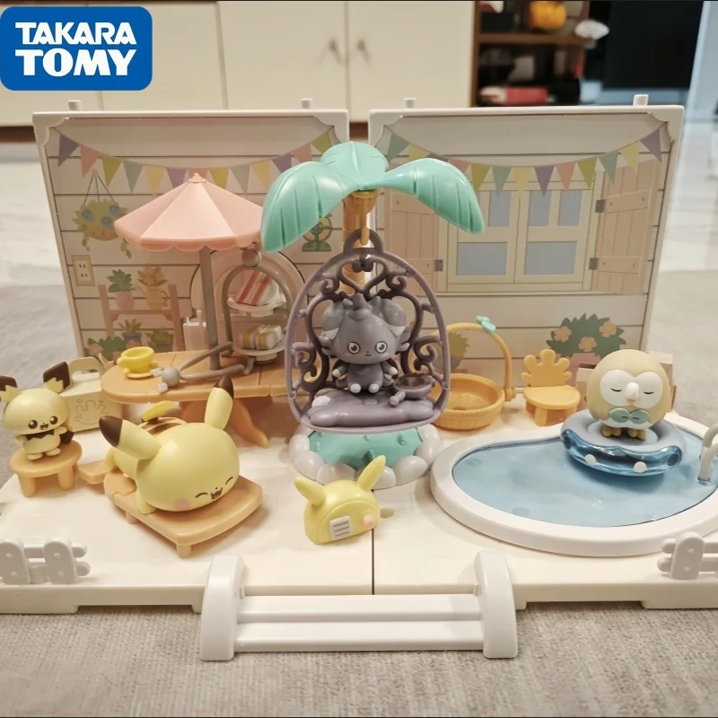 Фото Коллекционная миниатюрная сборная сцена Takara Tomy Pokemon Pokepeace House Party Garden Pikachu, настольное украшение, праздничный подарок №2