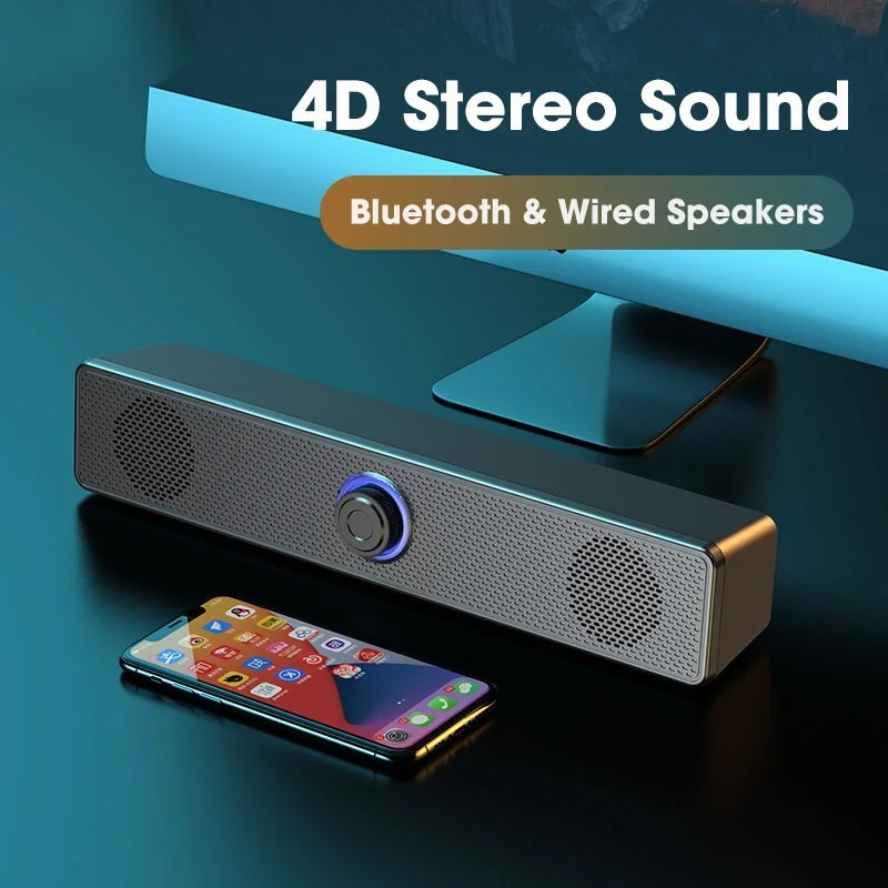 

2022 4D объемная звуковая панель Bluetooth 5.0 Компьютерные колонки проводной стерео сабвуфер звуковая панель для ноутбука ПК домашнего кинотеатра ...