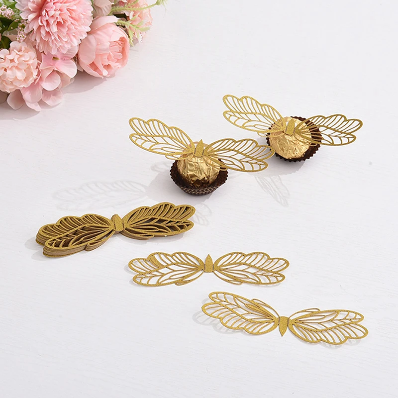 

50Pcs Wizard Party Chocolate Decoration, Chocolate Hollowed Wings Decoration Glitter Wing Cake Card Insert For Party Cake Top