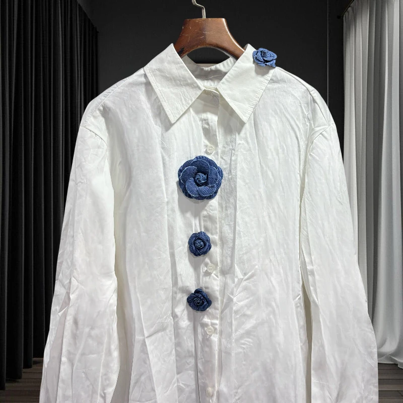 KBQ Colorblock лоскутные аппликации уличные рубашки для женщин с лацканами и длинными