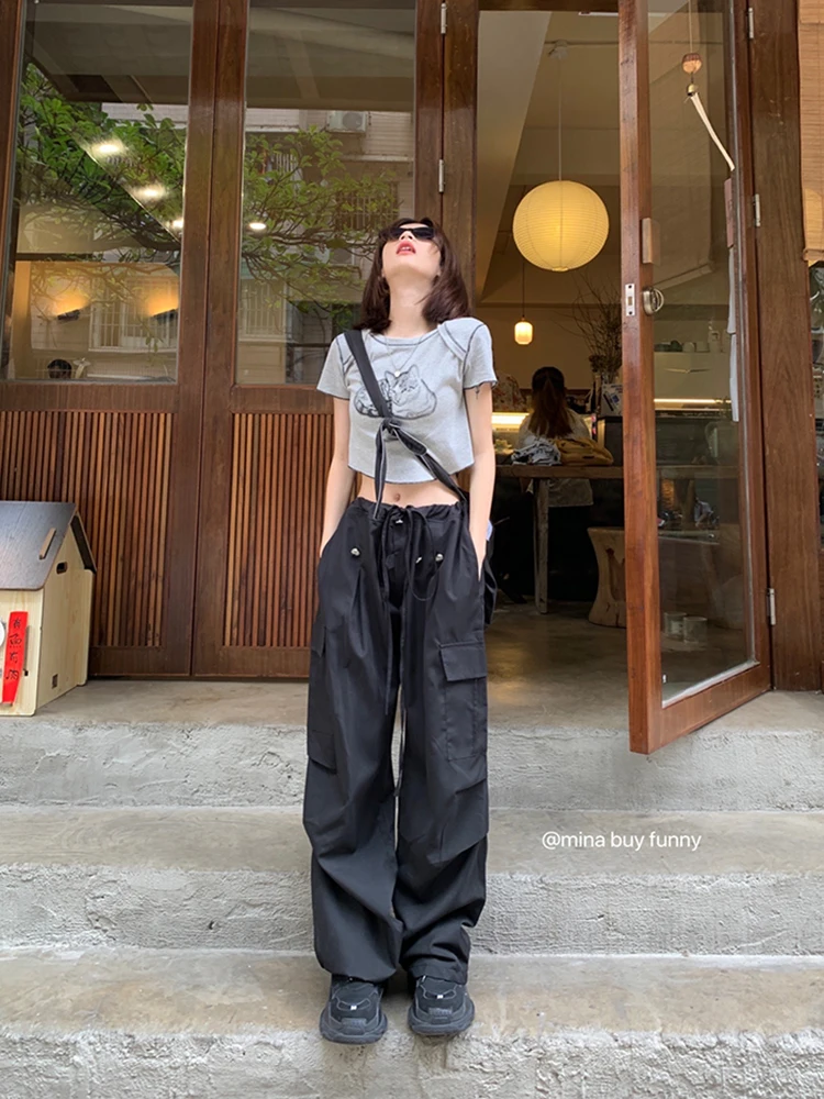 Harajuku Streetwear Cargo Pants Women Oversize Pockets Hip Hop Black Wide Leg Trousers Female Korean Fashion