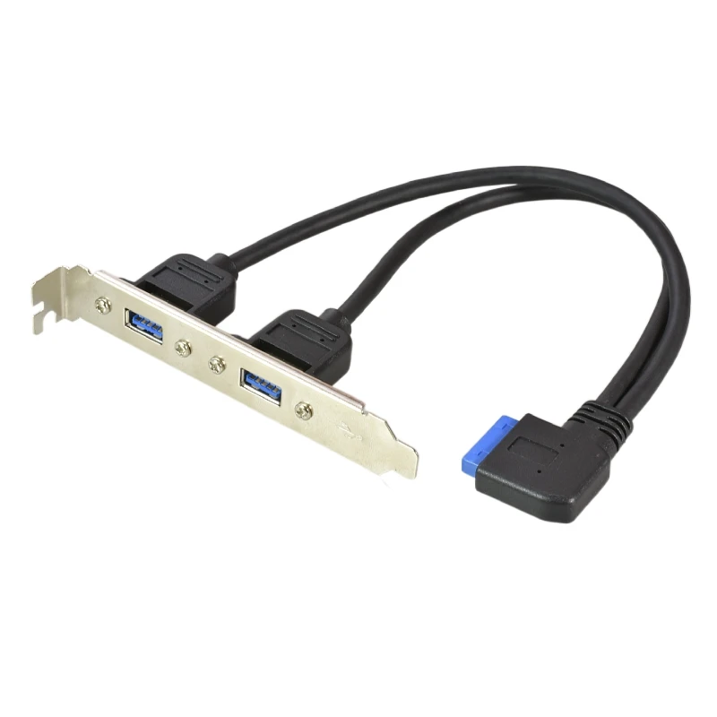 

90 degree 2Ports USB 3.0 Female Back Panel To Motherboard 20pin Header Connector Cable Adapter With PCI Slot Plate Bracket 25cm