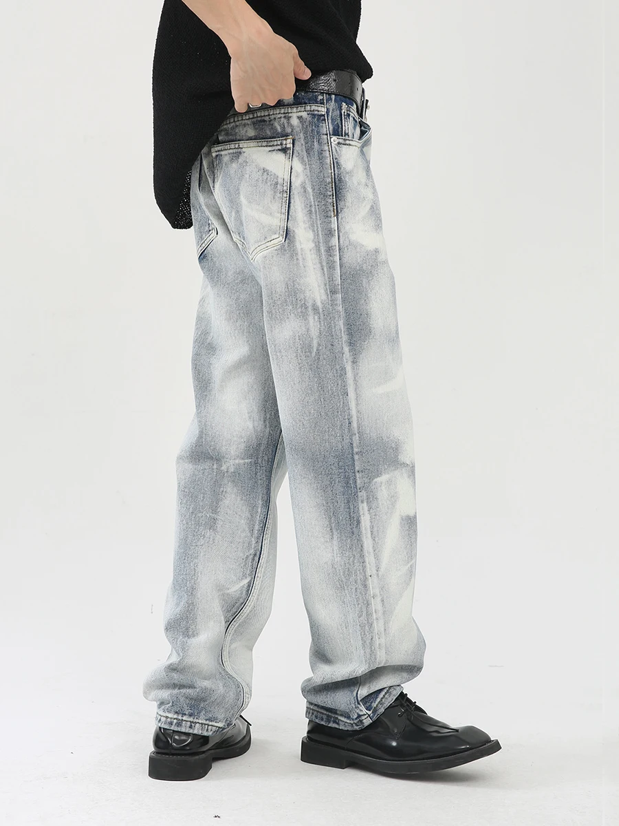 Four Seasons Men Tie-dyed Casual Jeans Korean Retro Loose Straight Pants Y2k Men Jeans Fashion Street Clothes Ins Selling Jeans
