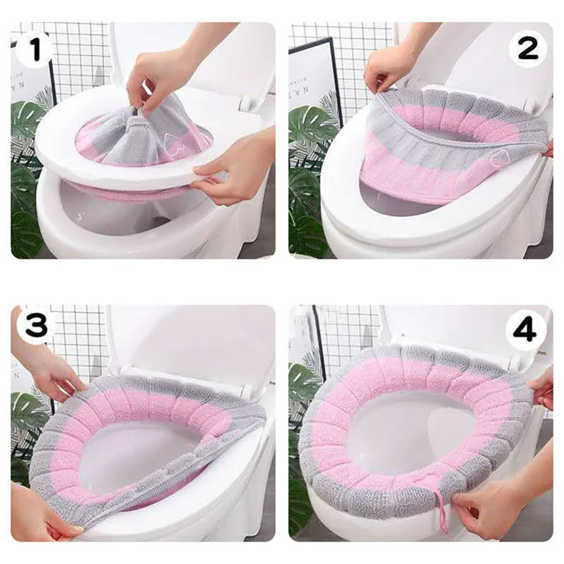 Seat Cover Mat Winter Warm Toilet Bathroom Pad For Kids Cushion with Handle Thicker Soft Washable Closestool Warmer Accessories images - 6