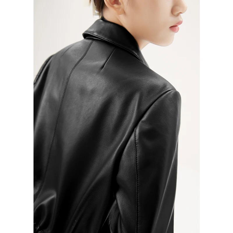 Fashion 2022 New Genuine Leather Jacket Women  Spliced  Autumn/Winter  Streetwear  Zipper  Sheepskin Crop Top Blazer Femme