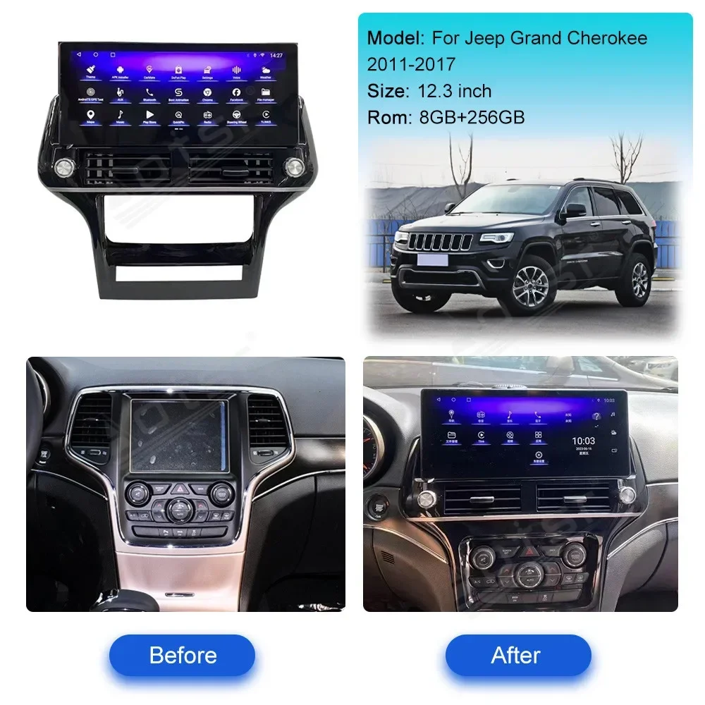 12 3-дюймовый 8-ядерный Carplay для Jeep Grand Cherokee 2011-2017 мультимедийный плеер Android12 авто GPS