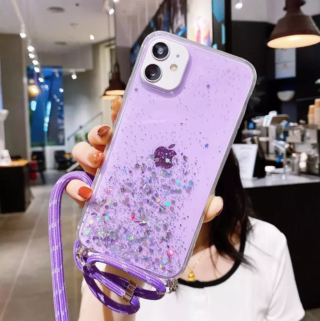 

Glitter Bling Case For OPPO A35 A15 A53 A54 A55 A74 A93 A94 A95 A72 A73 A92 A52 A91 A31 A32 A33 S Cover Lanyard Epoxy Fundas