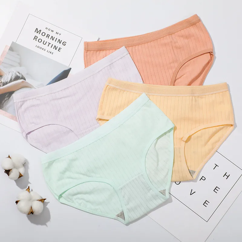 

3PCS Women's Cotton Panties Lingerie Girls Solid Color Briefs Sexy Sport Underpants Fashion Female Underwear Intimates