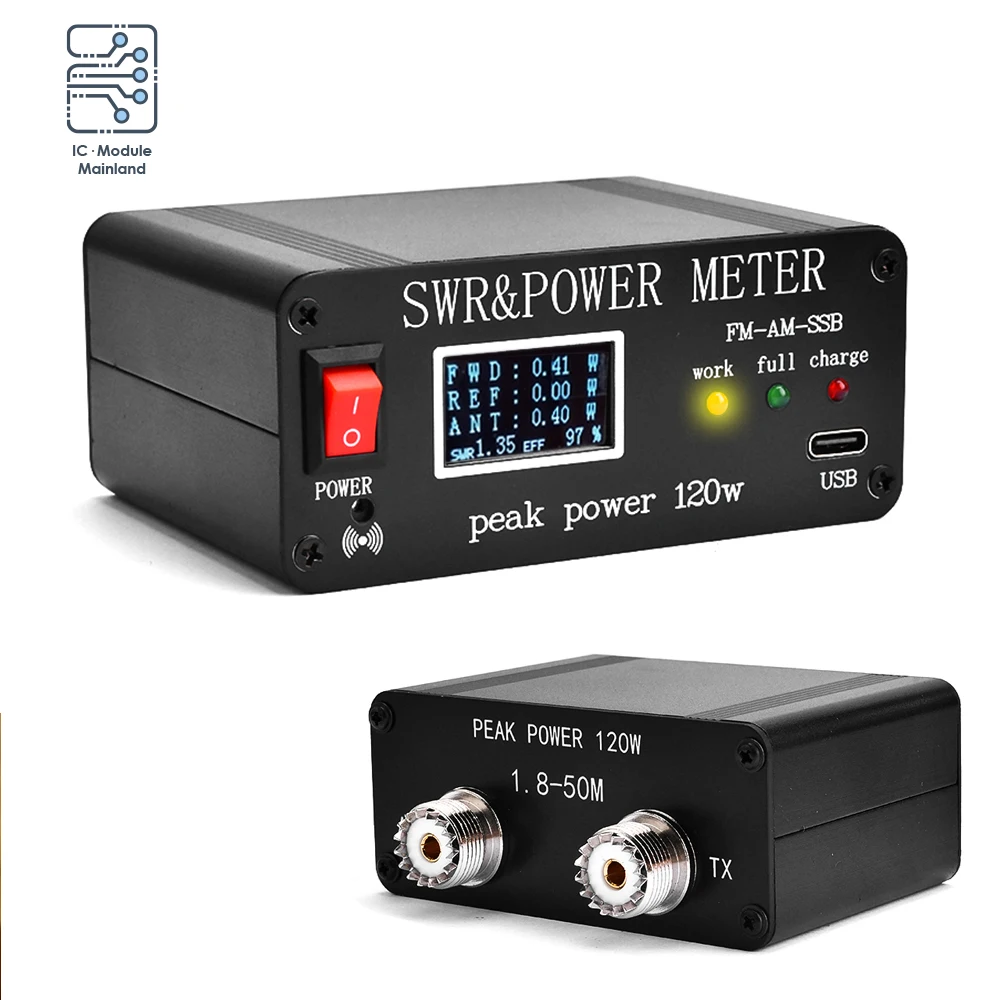 

1,8 МГц-50 МГц 0,5 Вт-120 Вт SWR HF, Коротковолновая стандартная фотография и измеритель мощности + аккумулятор + OLED FM AM CW SSB