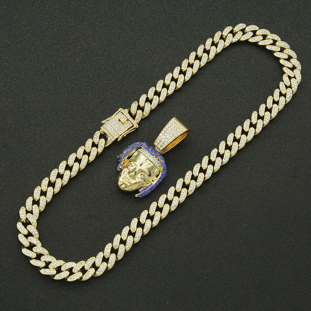 

Hip Hop Iced Out Cuban Chain Bling Diamond Beauty Avatar Pendant Mens Necklaces Miami Gold Club Rock Rapper Jewelry FChoker Gift