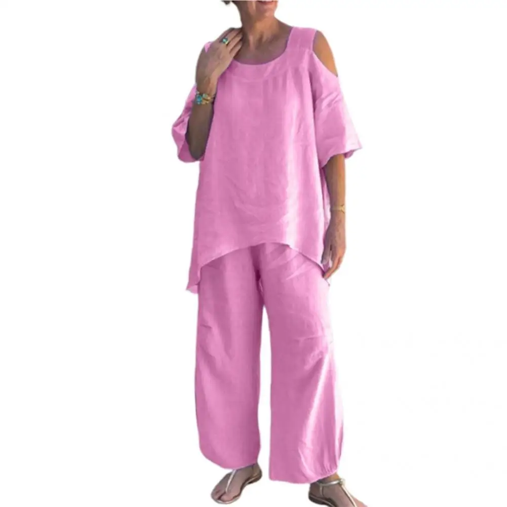 

1 Set Casual Loose-fitting Elegant Top Pants T-shirt Trouser Temperament Off Shoulder