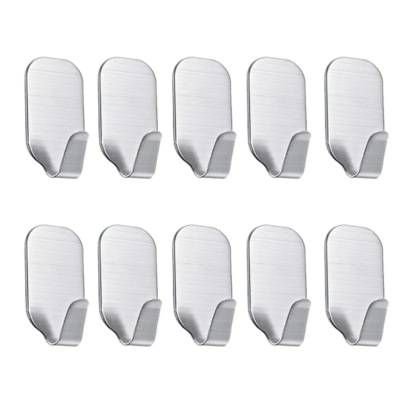 

A Set Of 10 Sticky Stainless Steel Wall Brackets For Bathrobes, Towels, Kitchen And Bathroom-Waterproof And Rustproof