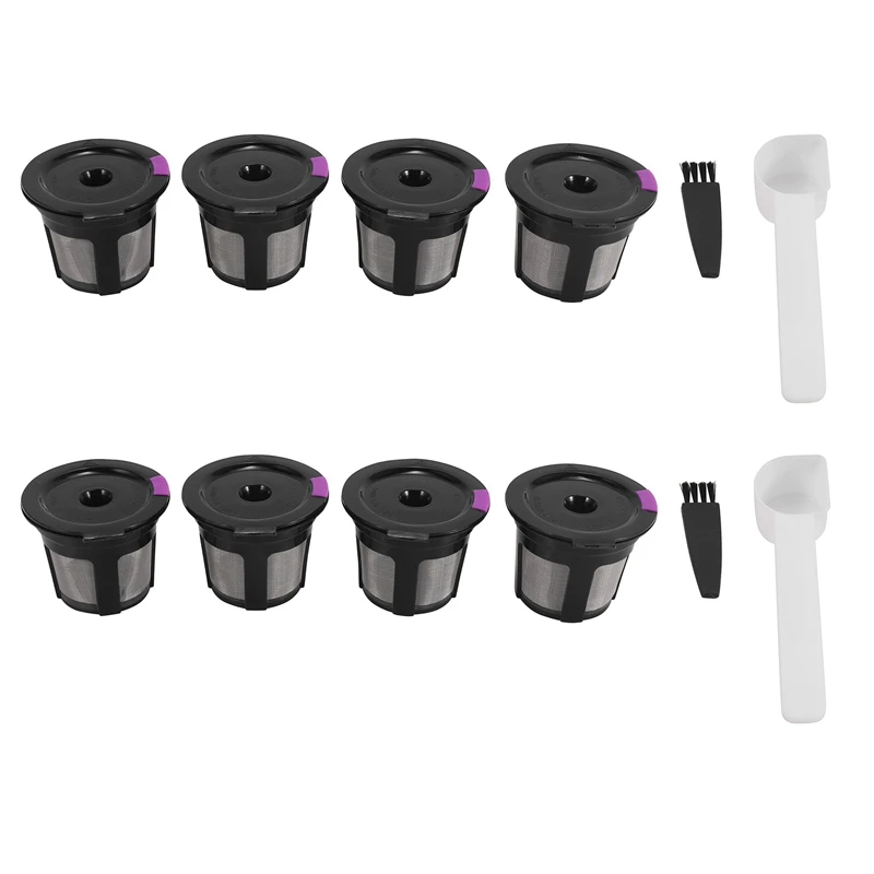 

8Pack Reusable For K Cups For Keurig 2.0 And 1.0 MINI PLUS Brewers Universal Easy To Use And With Coffee Brush And Spoon