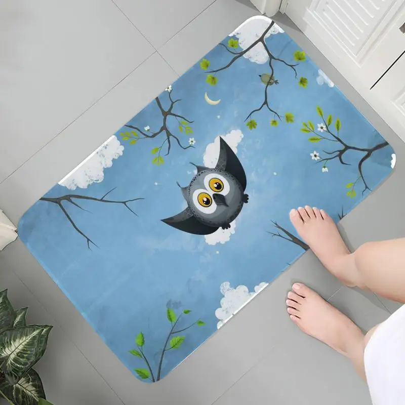 

Kitchen Bathroom Carpet Washable Soft Rug Hallway Indoor Mats Cartoon Anime Memory Foam Owl Art Bath Mats Parlor Mat Area Rugs