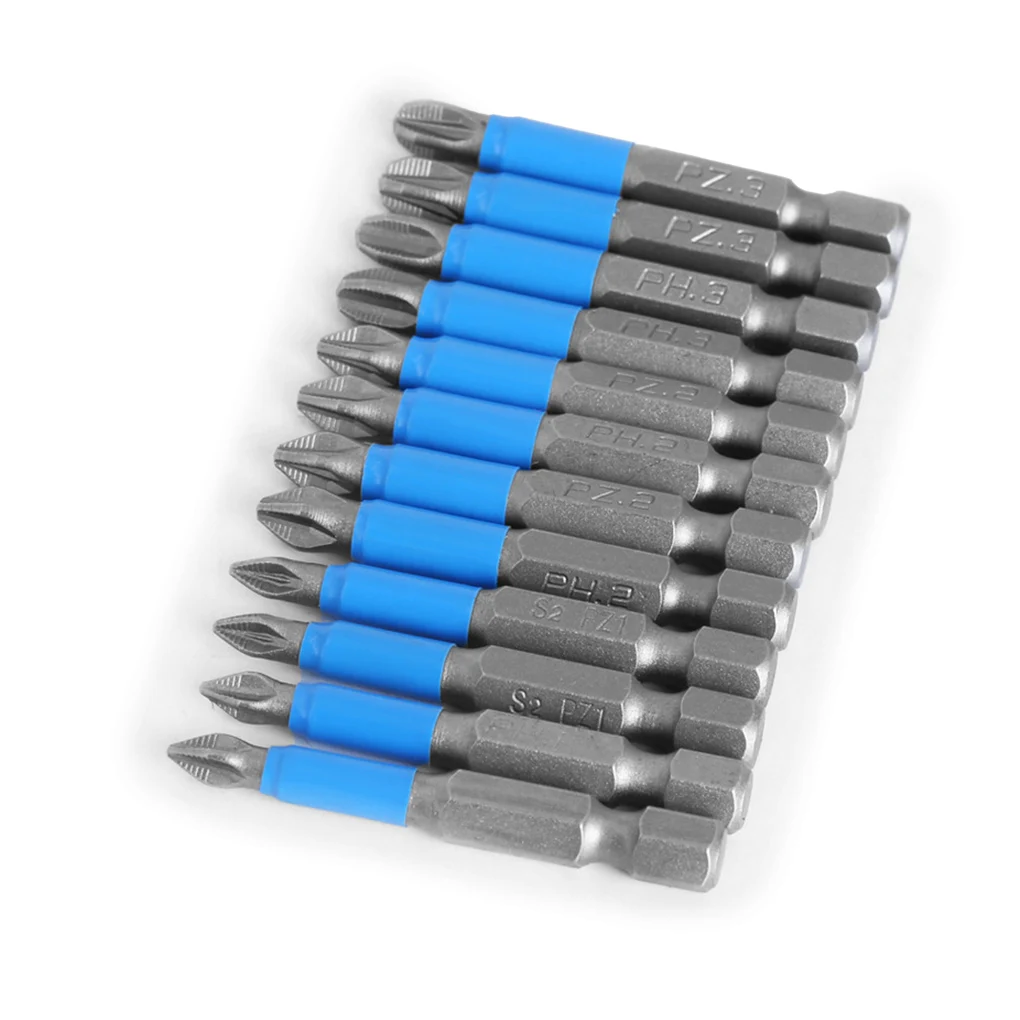 

12 Pieces Anti-slip 50mm Screwdriver Bit PH1/PZ1/PH2/PZ2/PH3/PZ3 Drill Kit Hex 1/4 Inch Metalworking Working Hand Tools