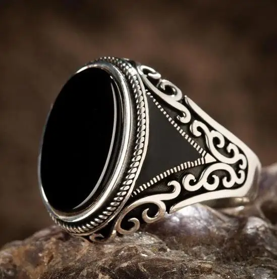 

Punkboy Hot Sale Retro Shaped Geometric Oval Black Glossy Men's Ring For Party Wedding Male Rings Jewelry Accessories 6-14