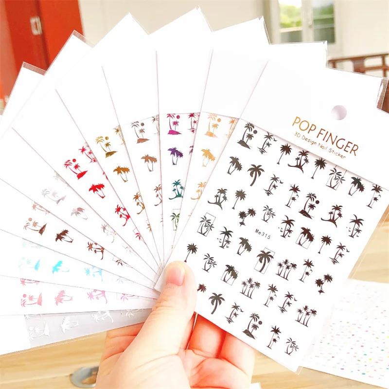 

5pcs Coconut Tree Nail Sticker Holographic Palm Leaf Summer Slider Nail Art Decoratons Decals DIY Self Adhesive Nail Accessories