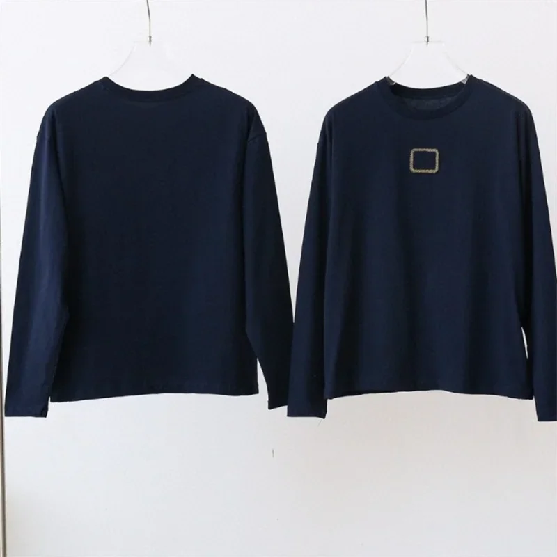 Женская футболка с круглым вырезом и длинными рукавами U277851 темно-синяя вышивкой