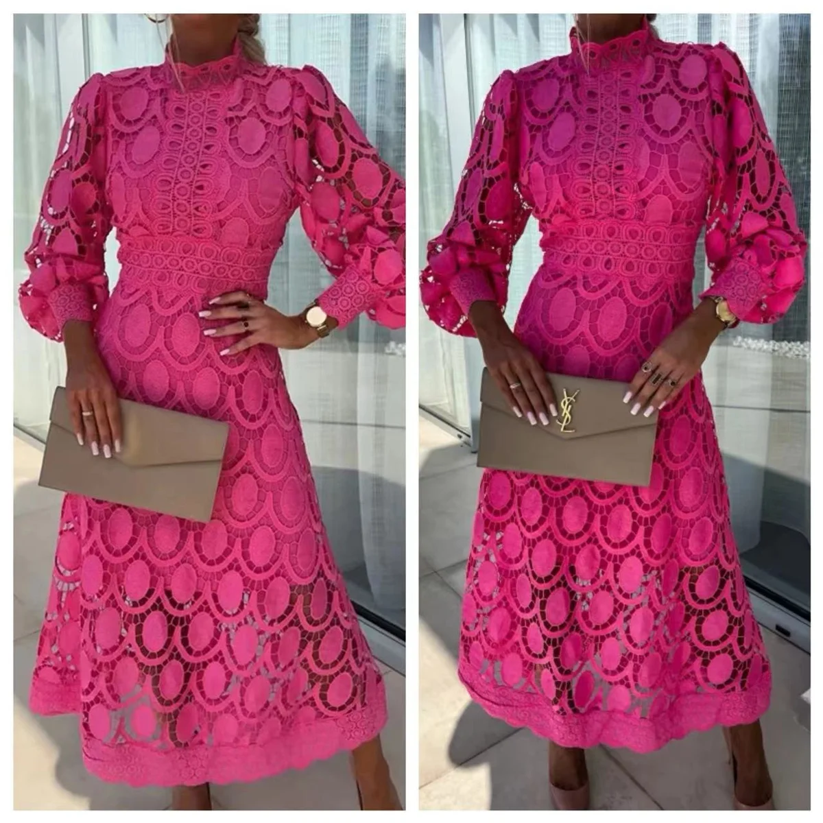 Женское кружевное платье с вырезами элегантное однотонное во французском стиле