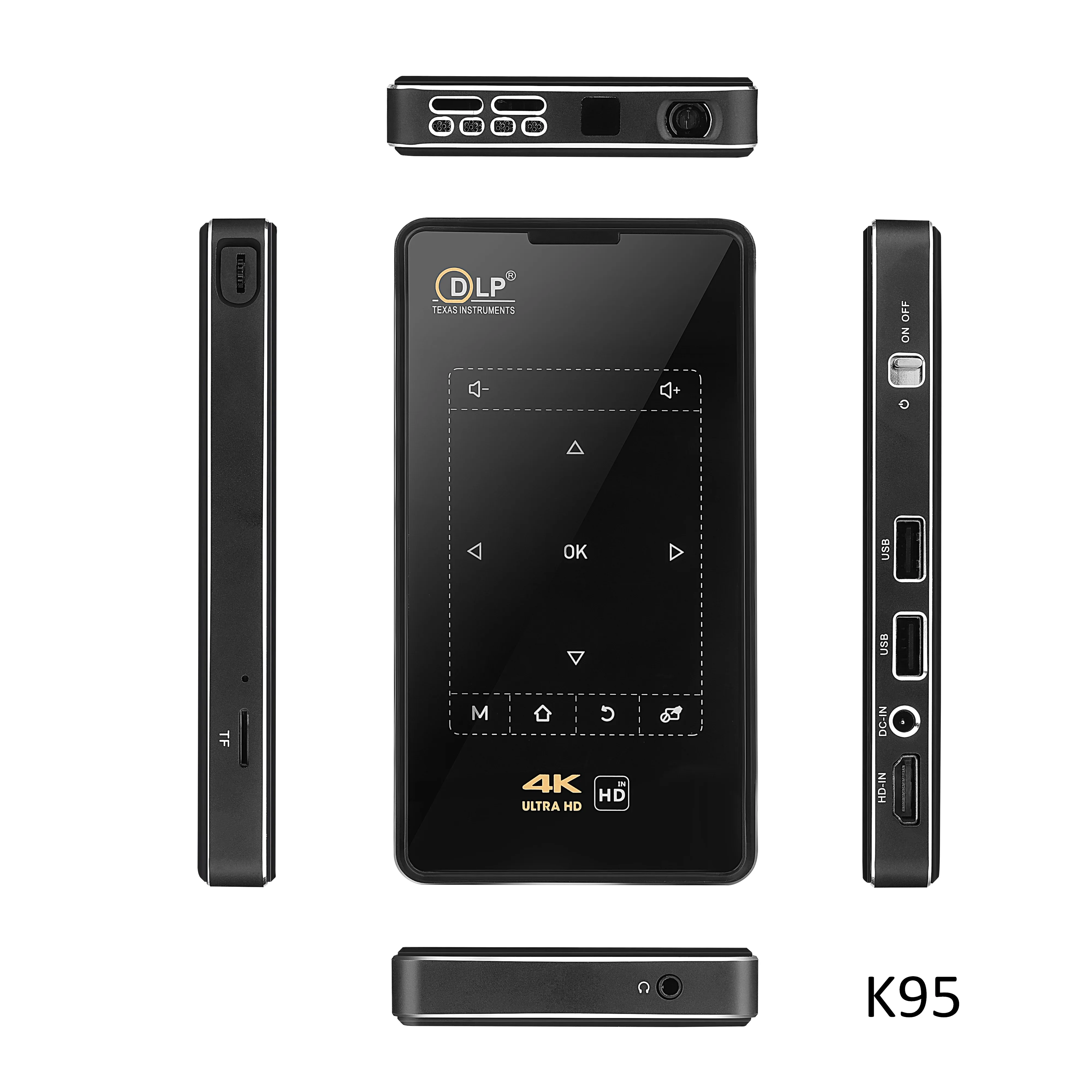 Портативный карманный смарт-цифровой мини-проектор K95 DLP с подставкой и HD-кабелем