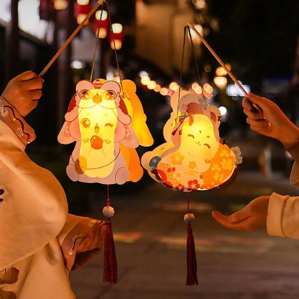 

New Chinese Lanterns Mid Autumn Festival Children's Creative Lights Luminous Wooden Diy Lanterns Portable Rabbit Z3R3