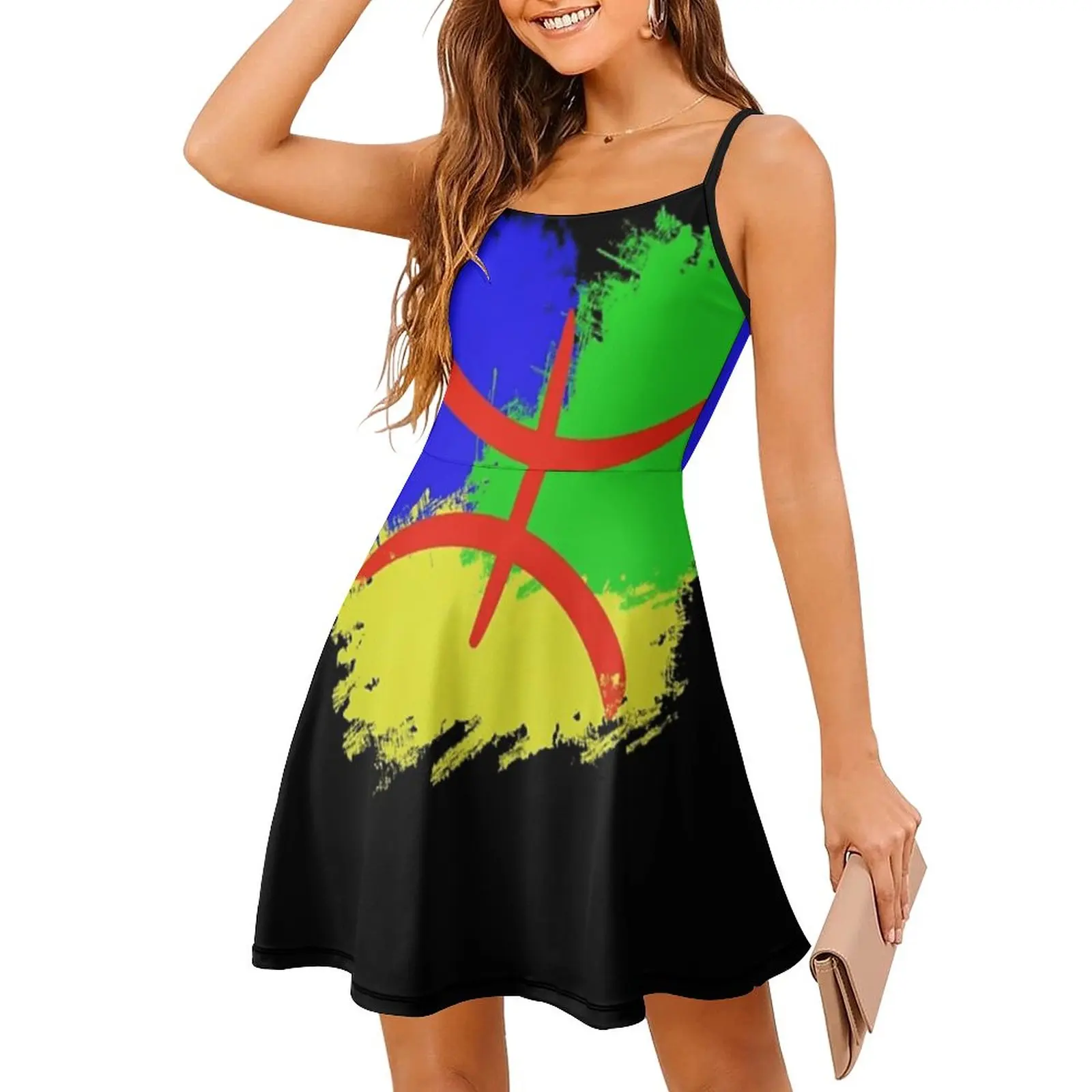 

Berber Flag Amazigh Flag Women's Sling Dress Funny Sexy Woman's Gown Sarcastic Vacations Strappy Dress