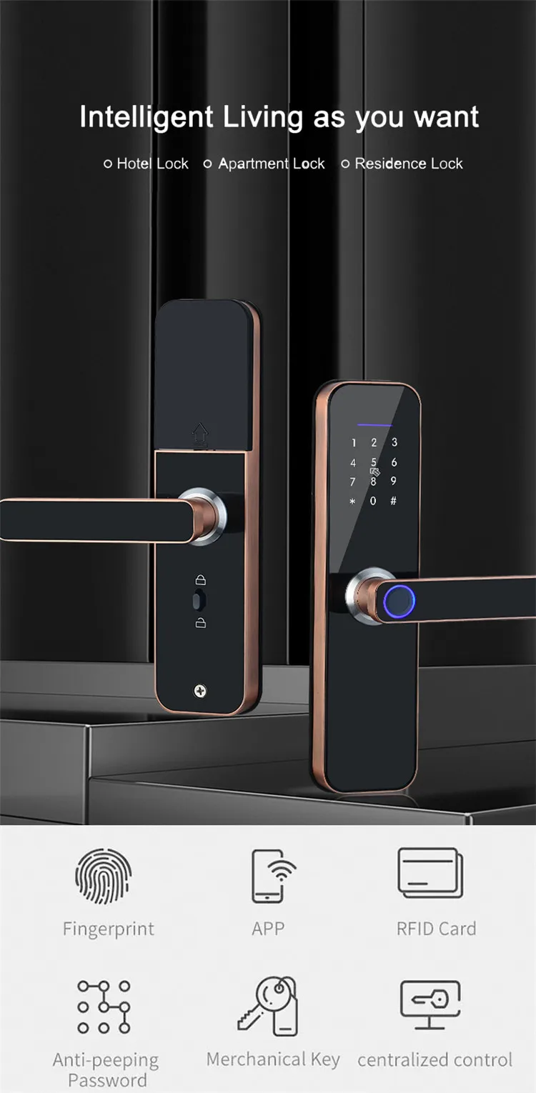 Умный дверной замок из дерева для гостиничной квартиры Tuya Smart Life Ttlock