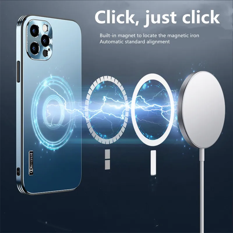 Чехол Magsafing для Iphone 12 чехол с беспроводной зарядкой Магнитный Pro Max металлический +