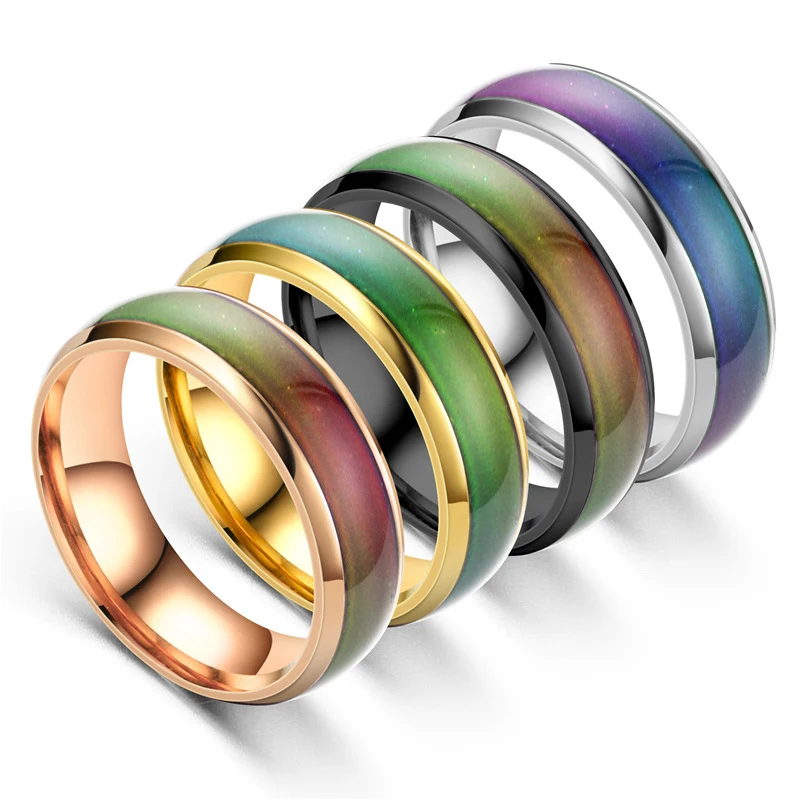 

5 Colors Stainless Steel Changing Color Rings Mood Emotion Feeling Temperature Ring for Women Men Couples Ring Tone Jewelry Gift