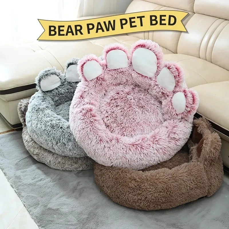 

Paw Shape Super Soft Cushion Calm Beds High Quality Dog Bed Cat Mat Round Large Pet House Long Plush Deep Sleeping Warm Bear