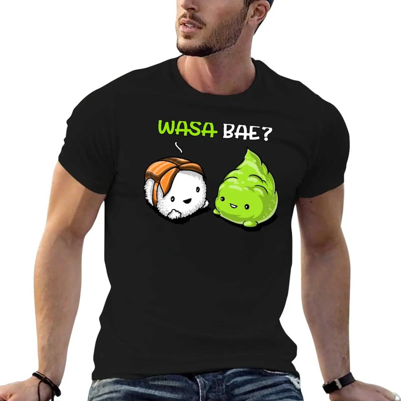 Фото Футболка Sushi Wasabi Wasa Bae, мужские футболки, футболки с графическим рисунком для мужчин, комплект хлопковых футболок, комплект хлопковых футболок, футболка