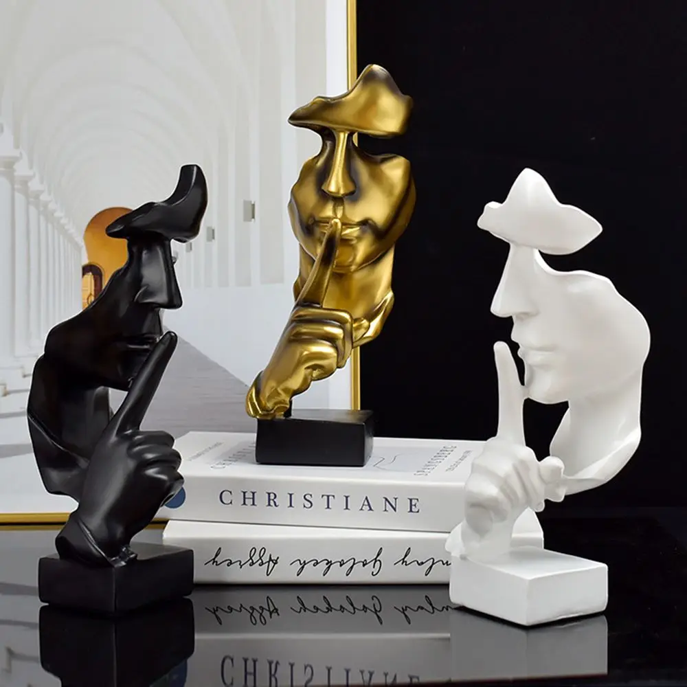 

Accessories Decorations Home Office Craft Silence is Golden Human Face Sculptures Resin Statue