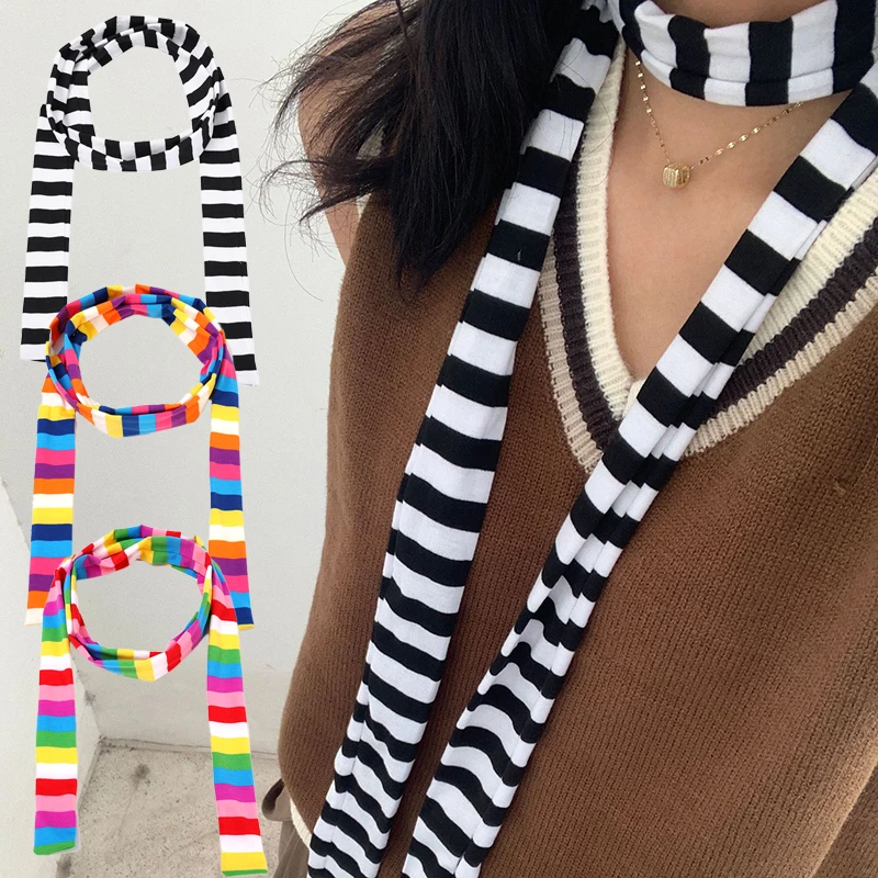 

Y2k Girl Warm Long Scarves Korean Japanese Basic Scarf Gothic Black White Stripe Women Punk Unisex Knitted Neckerchief Scarves