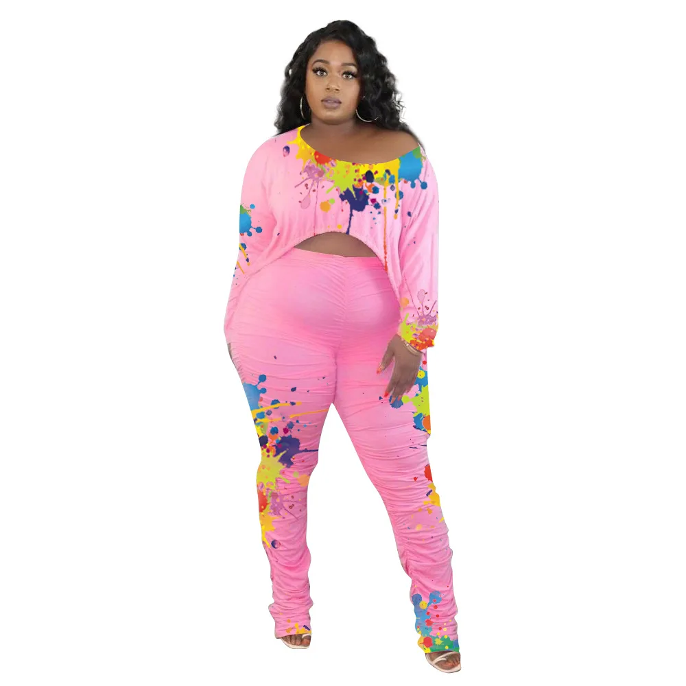

Women's Two Piece Pants sets Leisure splash-ink rope autumn Spring