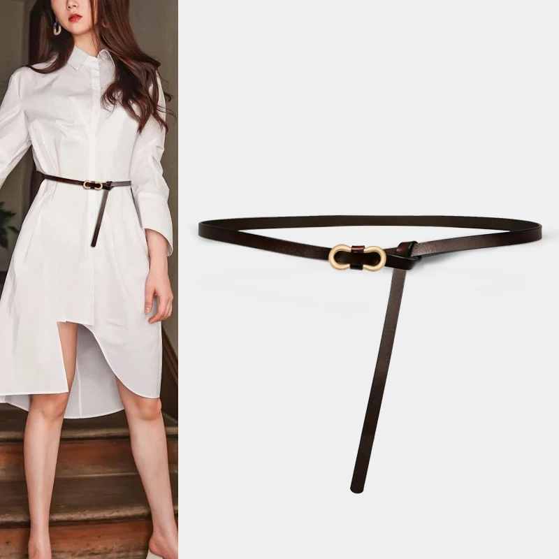 

Fashion Genuine Leather Long Designer Belts For Women High Quality Luxury Female Waist Thin Waistband Knot Corset Belt Dress