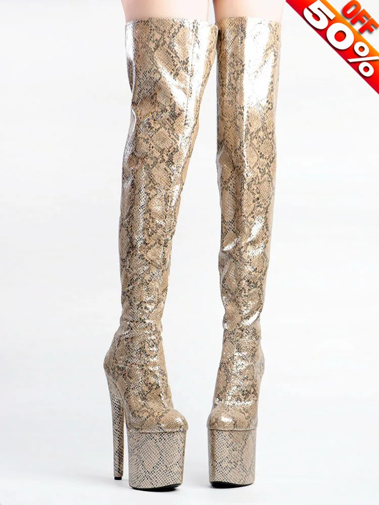 

Nightclub 8 Inches Pole Dance Shoes Snake Print Sexy Fetish 20cm Platform Over The Knee Boots Queen Exotic Dancer Thin Heels New