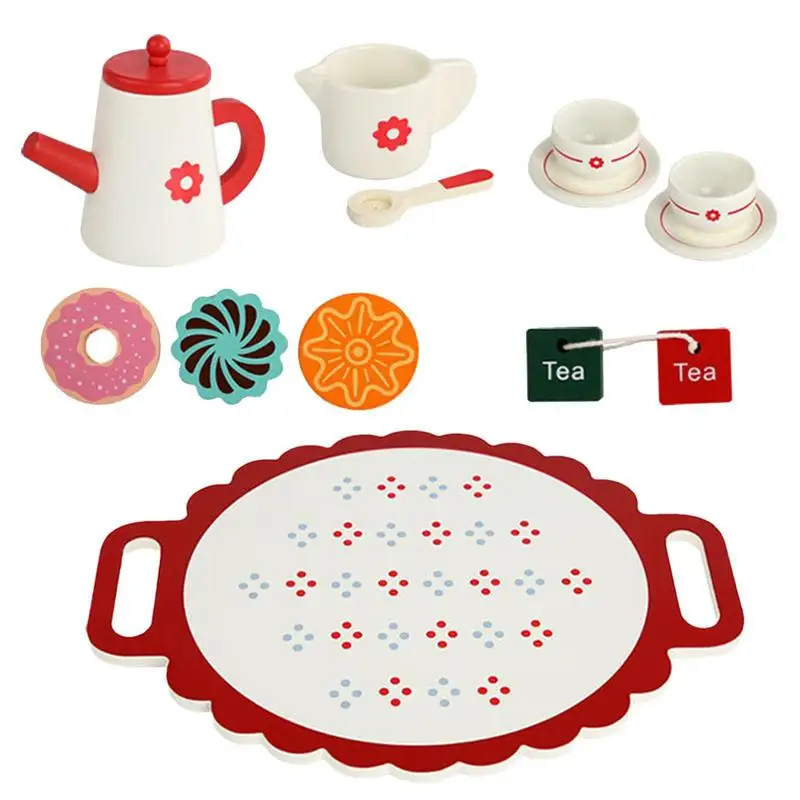 

Play Tea Set Children Wooden Kitchen Afternoon Tea Toys Realistic Food Playset With Donut Tea Bag Toy Children Colorful Tea Set