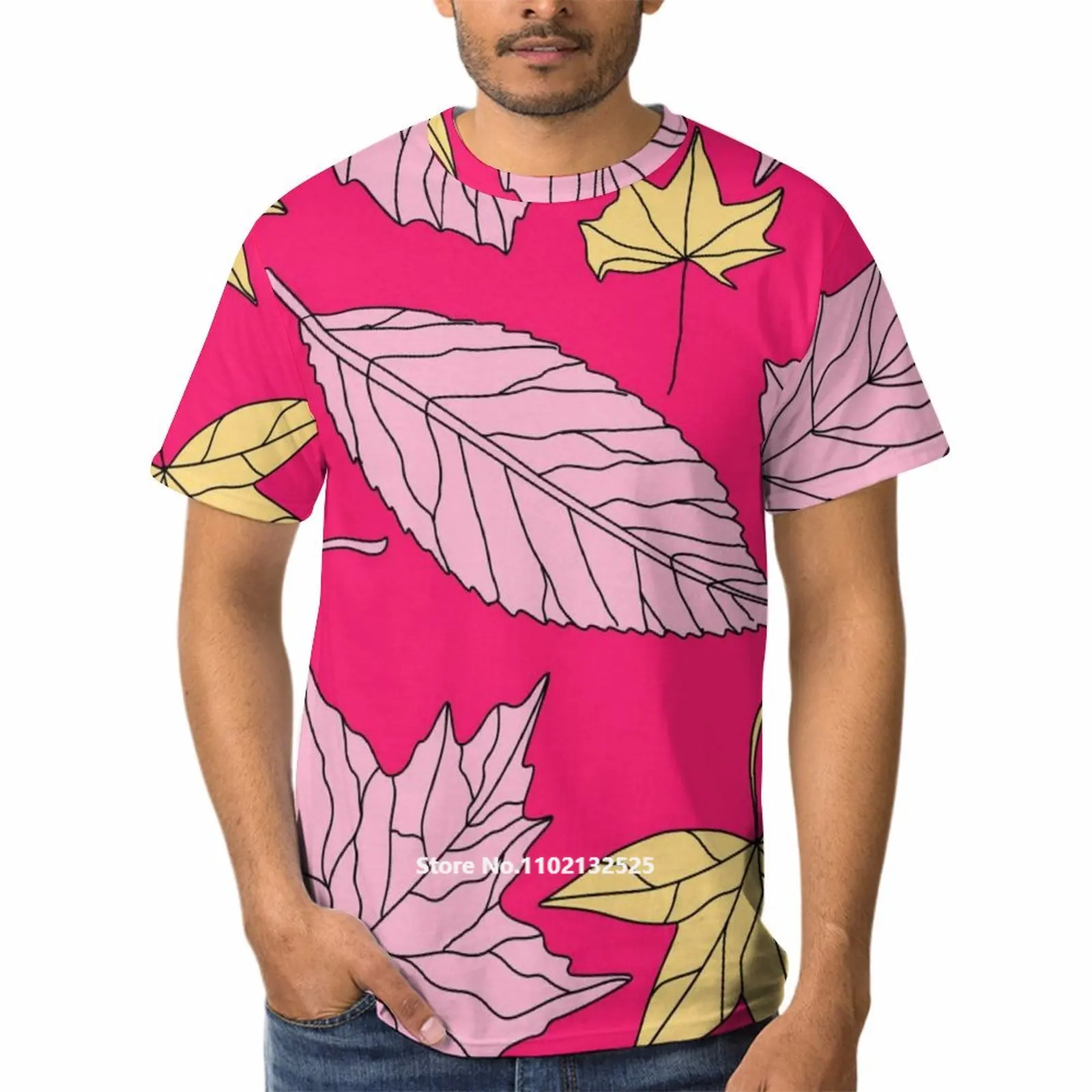 

Рубашка с коротким рукавом и 3D-принтом листьев, модные повседневные футболки с цветами для мужчин и женщин, уличные Топы