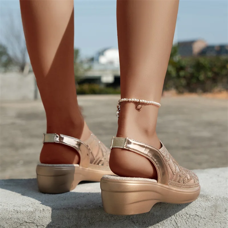 Summer Sandals Women's Slope Bottom 2023 New Large Size 36-43 Wedge Mesh Women's Slippers Fashion Outdoor Women's Sandals