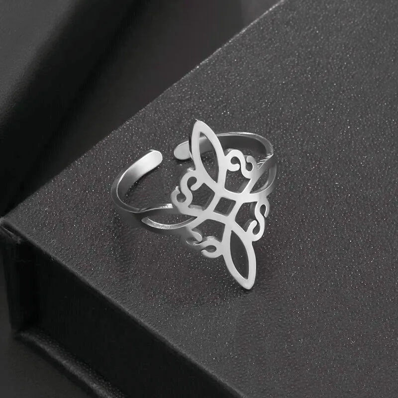 

Simple Witchcraft Women Witch Knot Stainless Steel Ring Silver Color Supernatural Ring Celtic Knot Amulet Jewelry