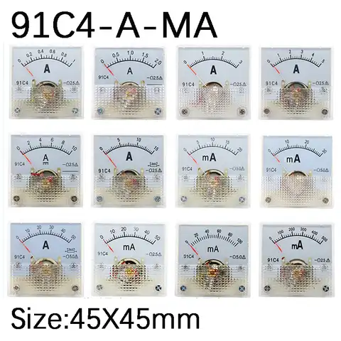 91C4 Аналоговый амперметр постоянного тока 1A 2A 3A 5A 10A 20A 30A 50A 100A 200A 300A 500A панельный механический указатель тип амперметр измеритель тока