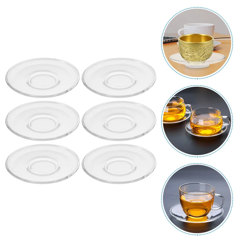 

6pcs Glass Teacup Saucer Multipurpose Saucer Servicing Cookies Plates Snacks Tray