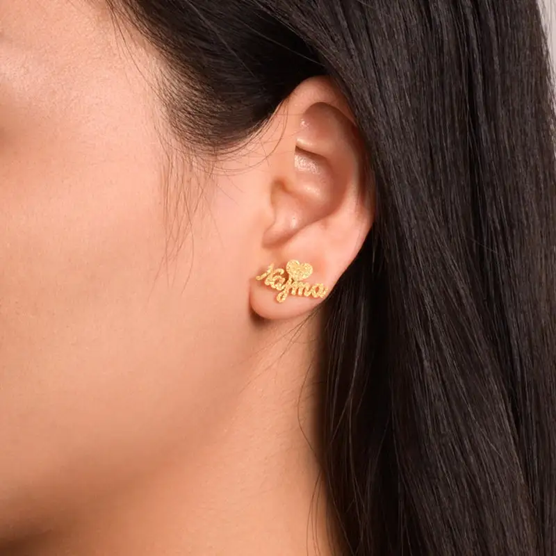 

Индивидуальные женские серьги-гвоздики из нержавеющей стали с именем сердца