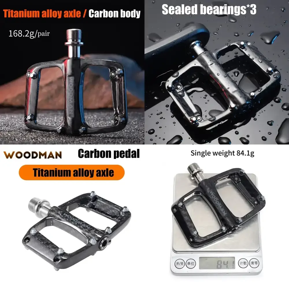 Фото Педали для велосипеда Woodman Bikes, карбоновый корпус, складные, ось из титанового сплава, вес 168 г/пара, герметичные подшипники, запчасти для велосипедов. №1